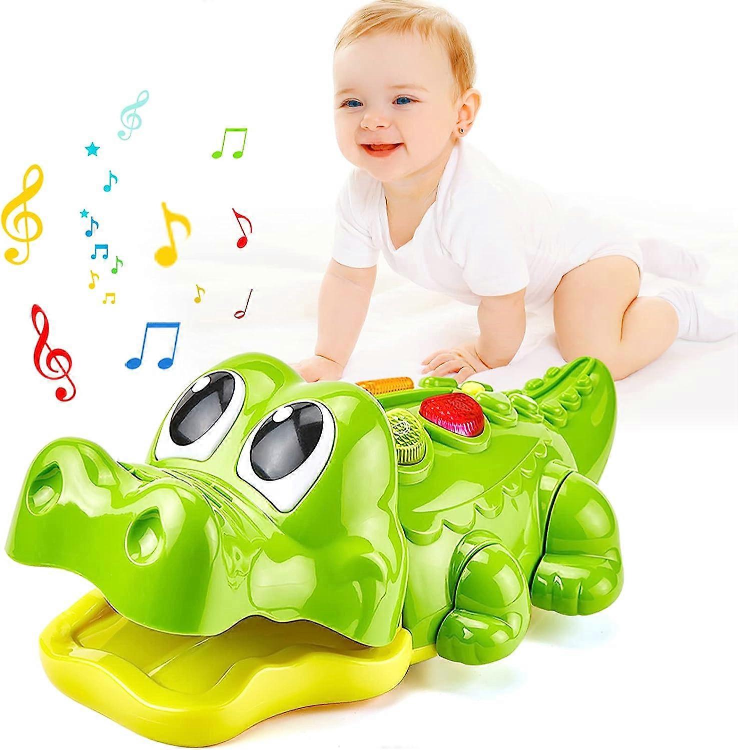 Crocodile Musical Crawling Toy - Push Pull Toys for 1 Year Old Girl & Boy, Infant or Toddler with Music, Light Up & Game Modes