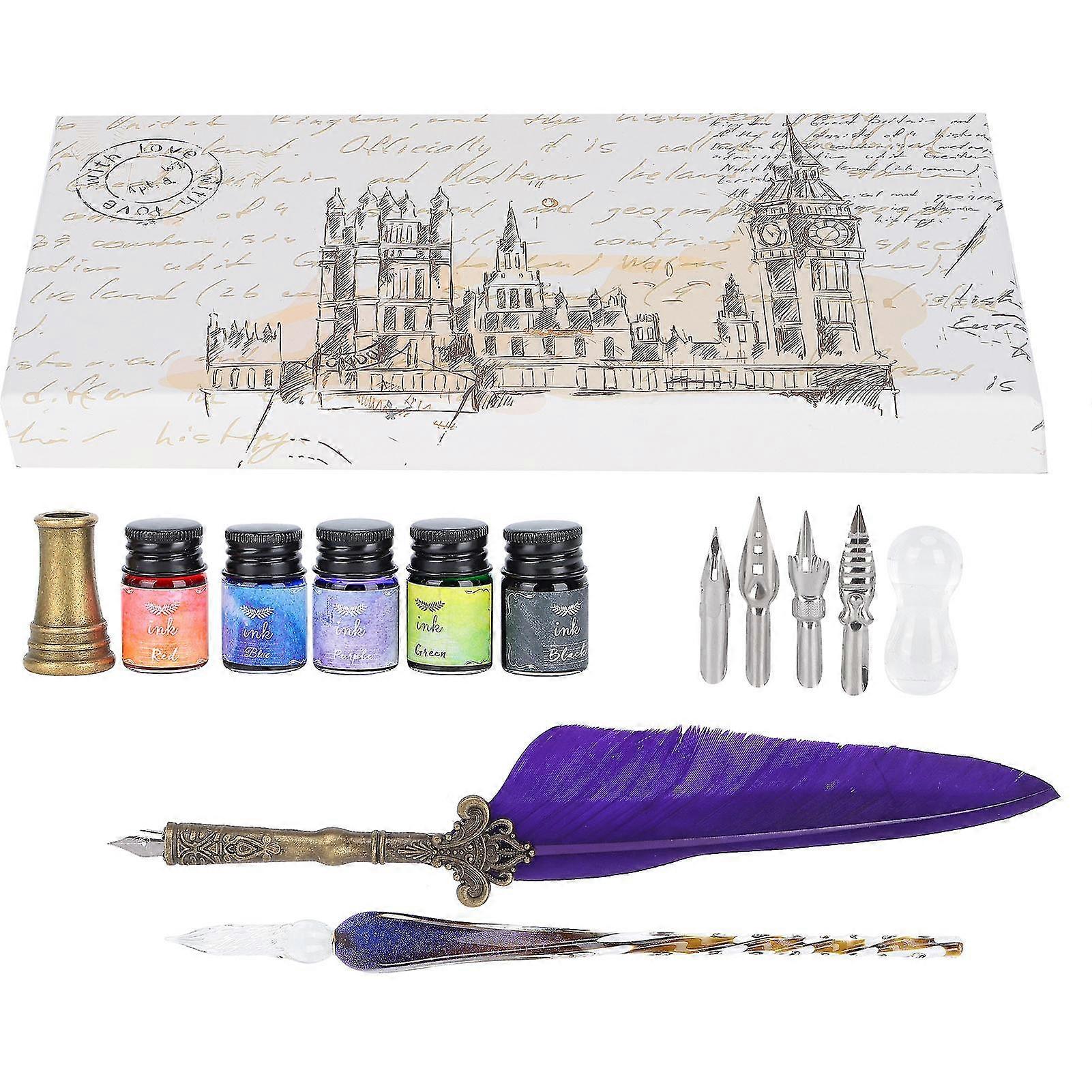 Purple Calligraphy Pen Set with Glass Ink and Replaceable Nib - Writing Gift Box Kit SP118014