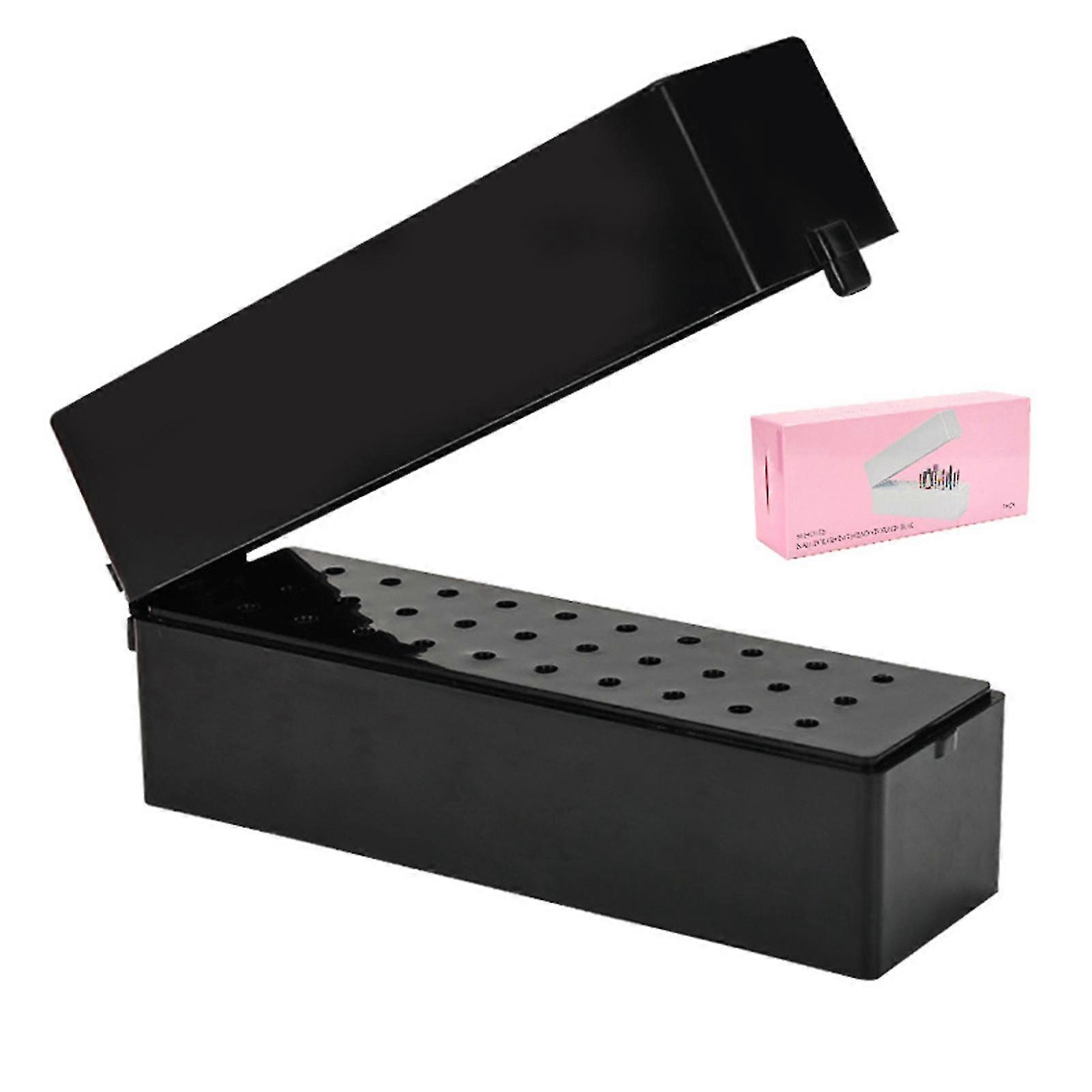Black Nail Drill Bits Holder Dustproof Manicure Accessories Displayer - 30 Hole