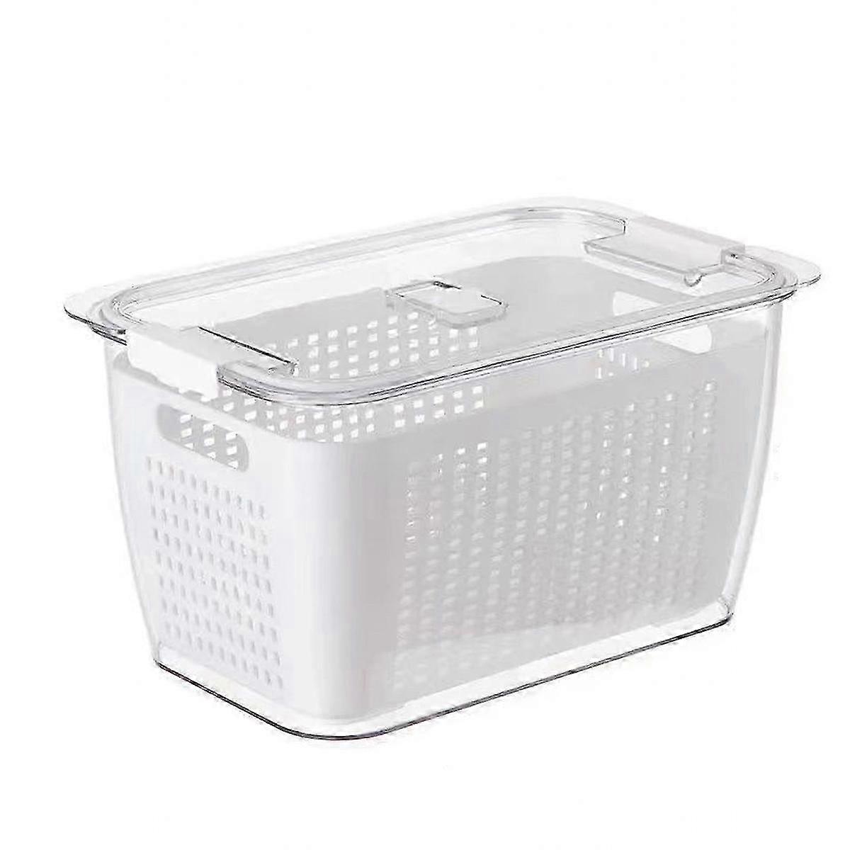 Draining Basket 2 Layer Japanese Style Kitchen Refrigerator Vegetable Storage Box with FilterWhite L 4.5L