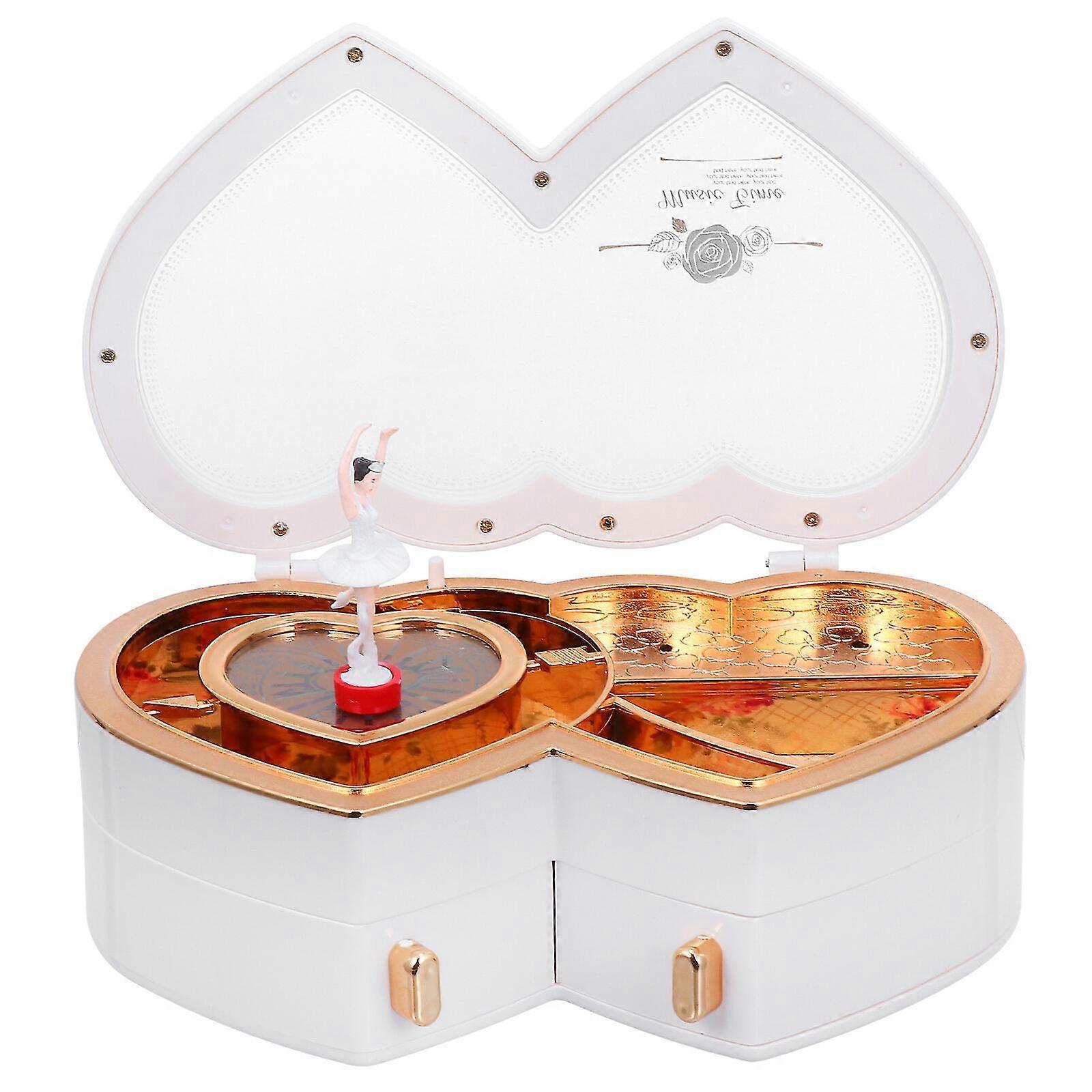 Valentine Ballerina Music Box Double Heart Shape Rotating Dancing Figurine