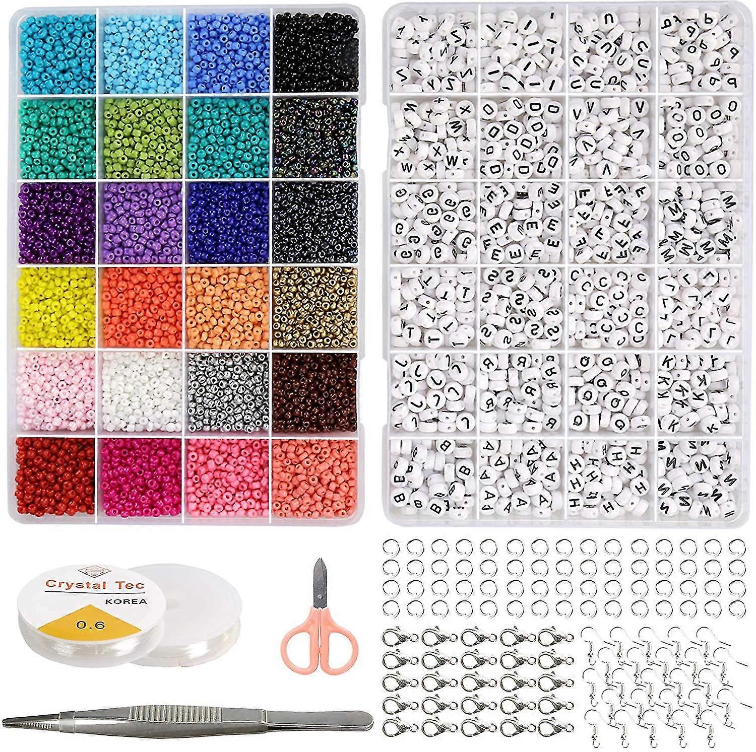 الخرز كيت، 14400pcs 3mm الخرز الزجاجي مع 1200 جهاز كمبيوتر شخصى الحروف الأبجدية الخرز للمجوهرات أساور صنع والحرف اليدوية مع الملحقات دي المواد