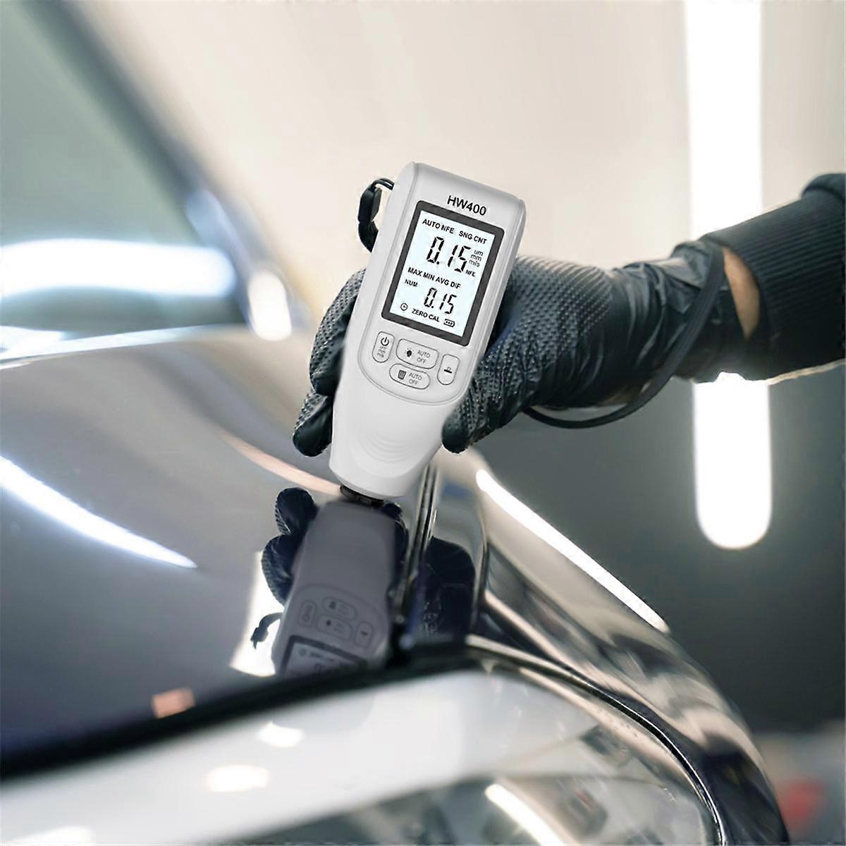 Automatisches HW400 Autolackdickenmessgerät 0-2000UM Inspektionswerkzeuge Tester Digitales Autolackmessgerät Weiß