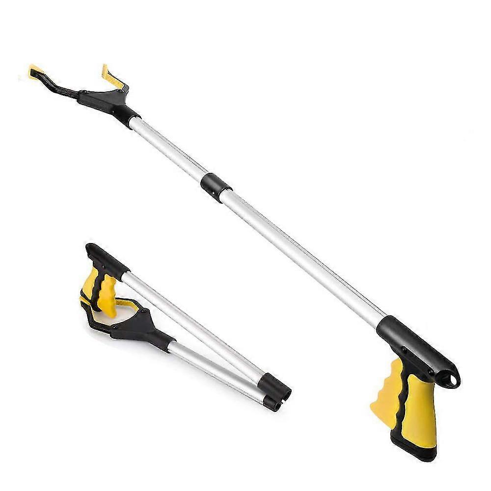 Yellow Litter Pickers For Adults, 32" Litter Picker Grabber Stick Foldable Rubbish Pick Up Tool Help Hand Grabbers For Disabled Small