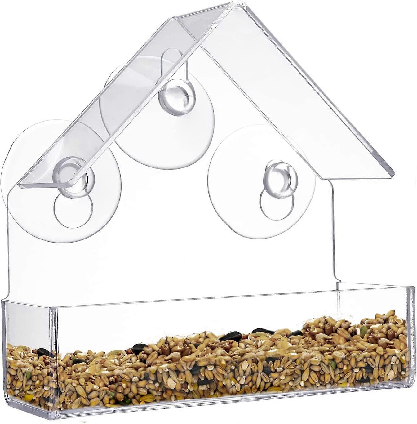 Window Bird House Feeder Acrylic Hanging Small Wild Bird Feeder for Outside with Seed Tray for Bird Watch & Feed and 3 Strong Suction Cups Garden Humm