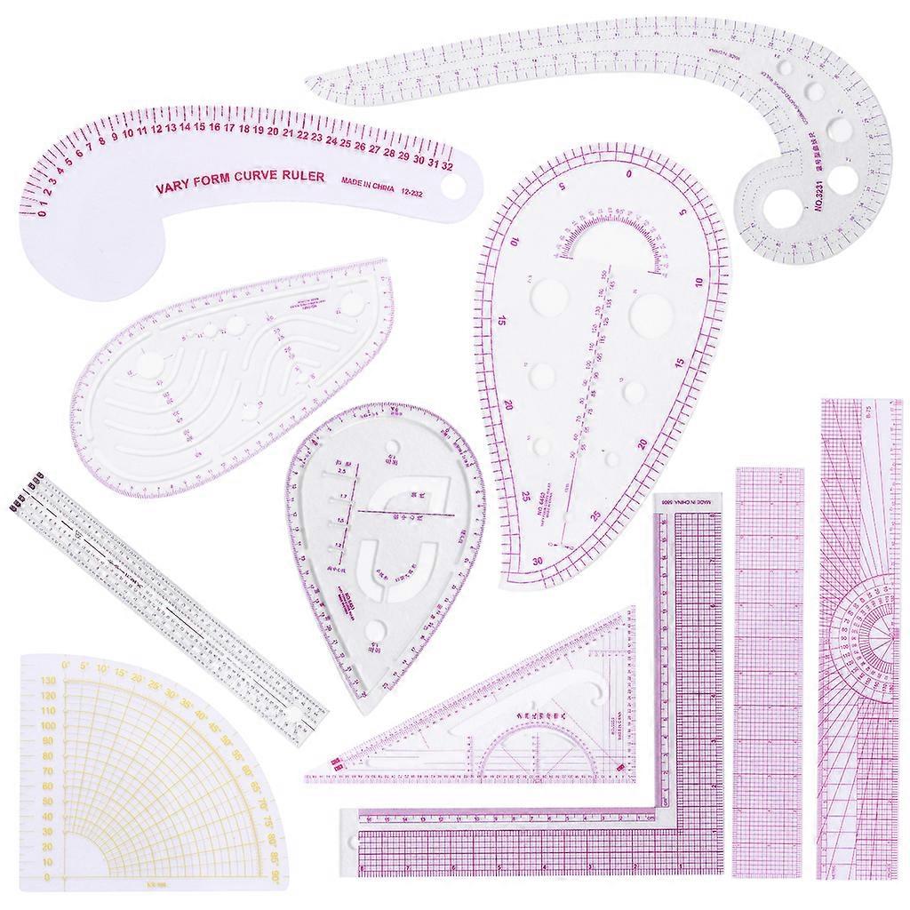 11pcs/set Tailor Grading Sleeve Cage Ruler Measure Sewing Dressmaking Yardstick Drawing Template Patchwork Tool