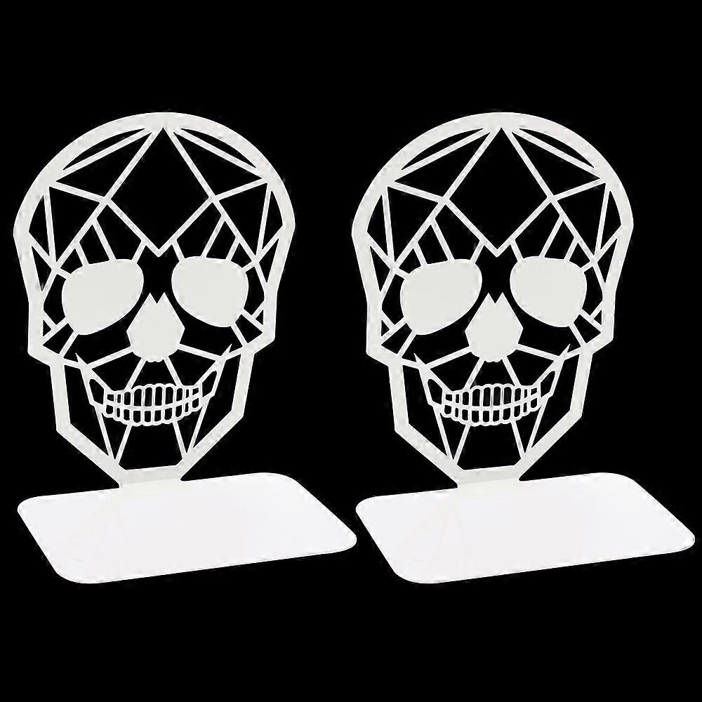 Metal Skull Design Black Bookend (1 Pair-White)