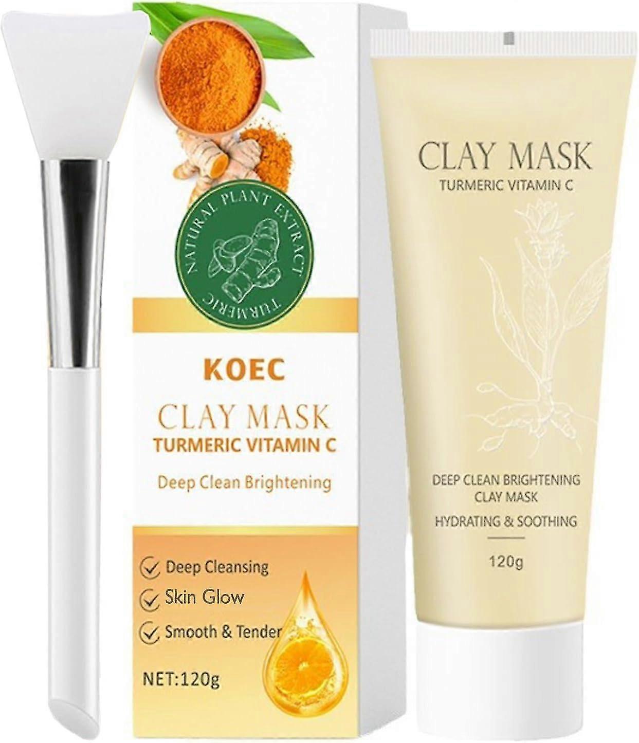 Turmeric Vitamin C Clay Mask, Deep Cleansing Face Mask, Turmeric Vitamin C Clay Mask With Aloe Vera, Kaolin Clay For Deeply Cleansing Dark Spots Reduc