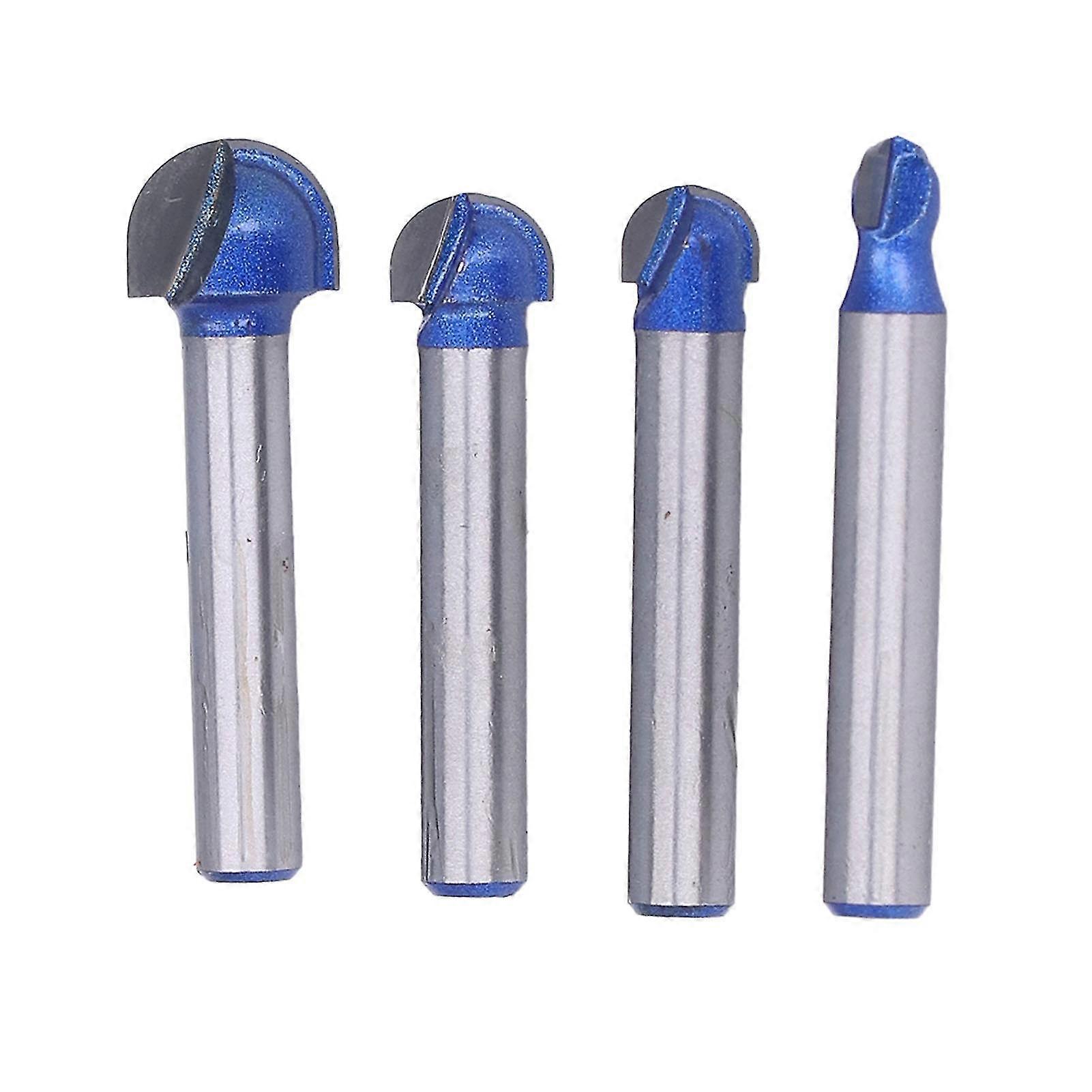 4pcs Round Nose Router Bits Double Flute Woodworking Core Box Milling Cutter With 1/4in Shank