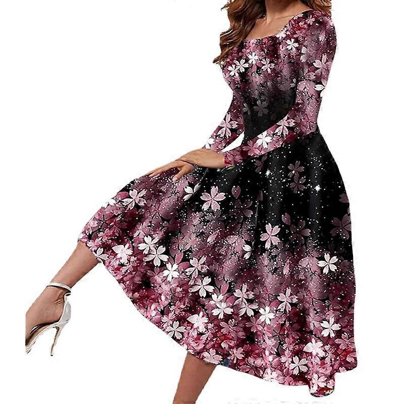 Damen langärmeliges Kleid mit Blumenprint