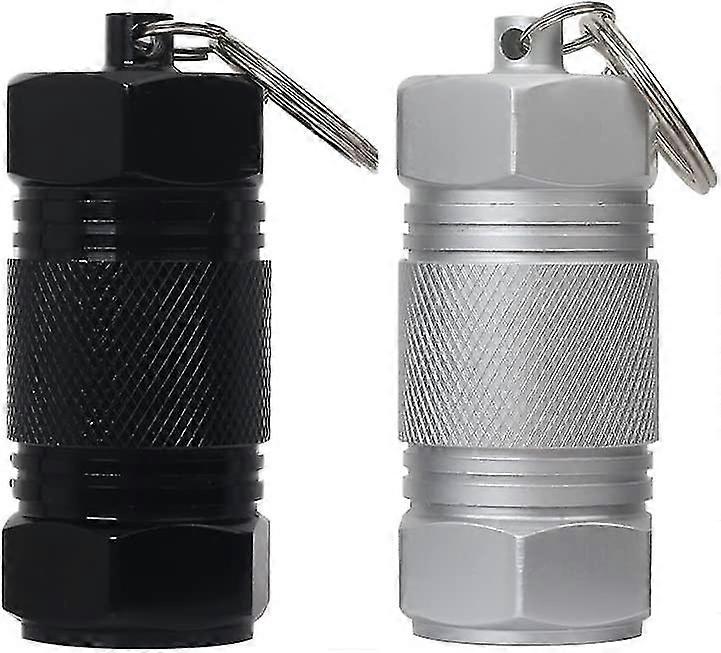 Large Capacity Aluminum Keychain Waterproof Pill Container Black+silver-2pcs