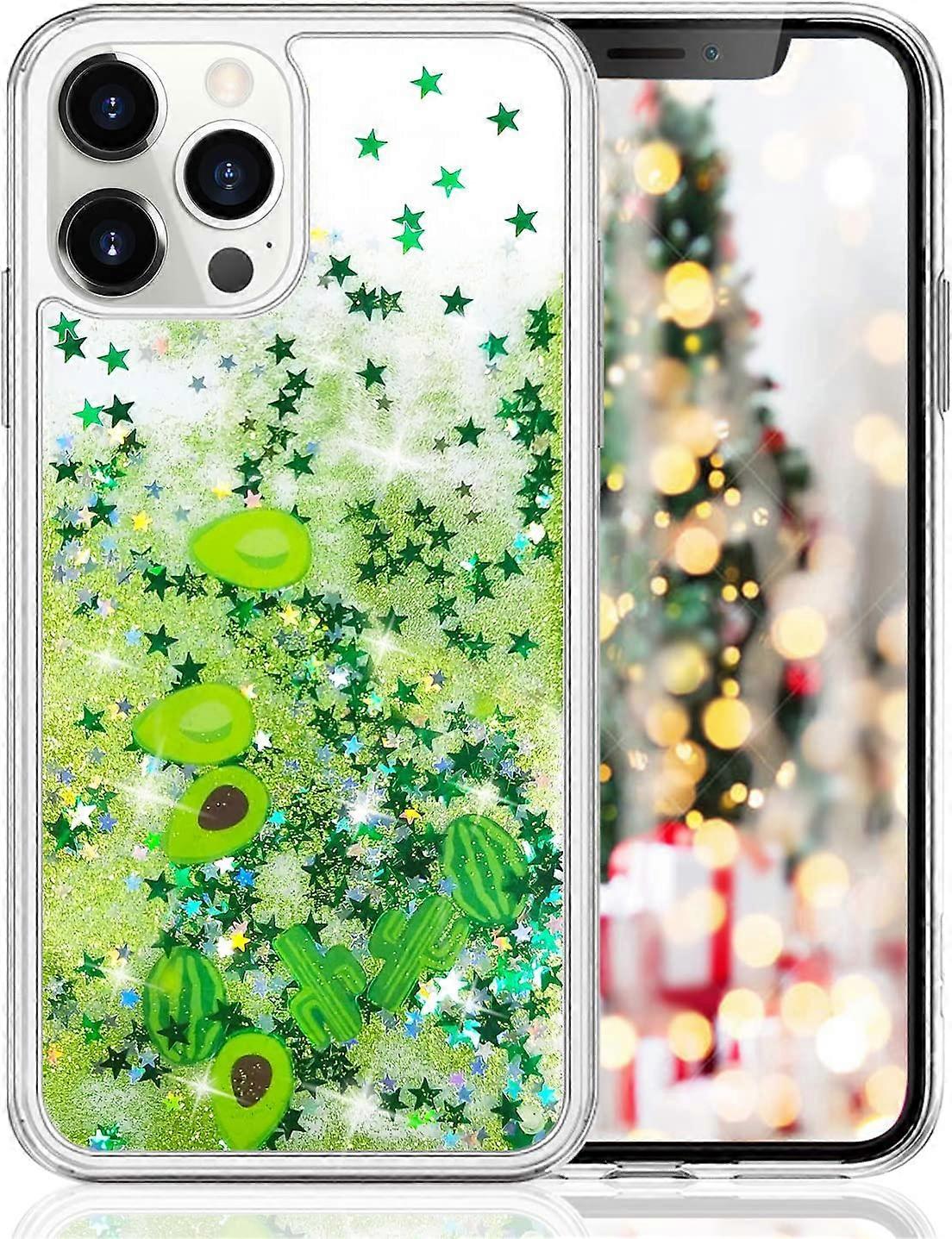 LUVI Compatible with iPhone 12 Pro Max Liquid Case Moving Glitter Cute Avocado Bling Sparkle Funny Quicksands Flowing Waterfall Shiny Star Fruit TPU L