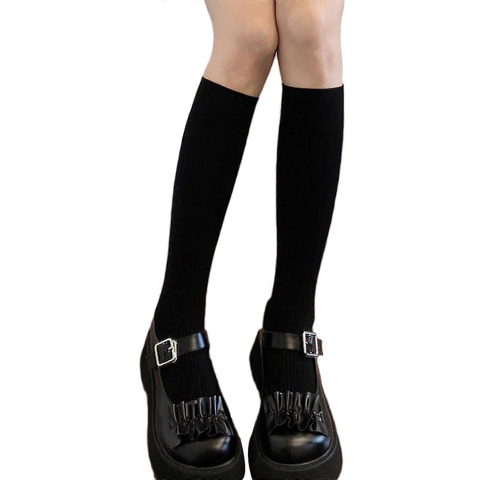 Femmes genoux hauts chaussettes doux couleur unie rayures verticales uniforme bas minces