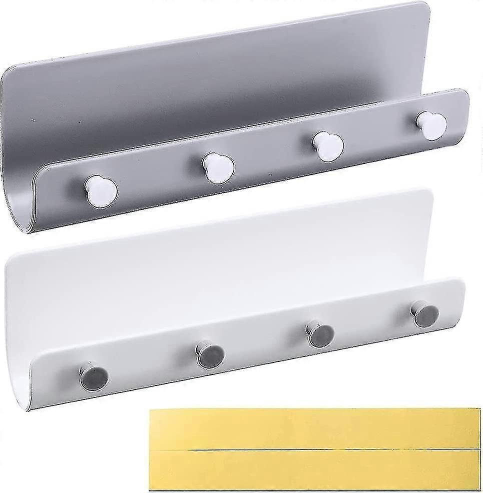 2 Pieces Key Rack With Shelf With 4 Hooks Self-adhesive Key Holder