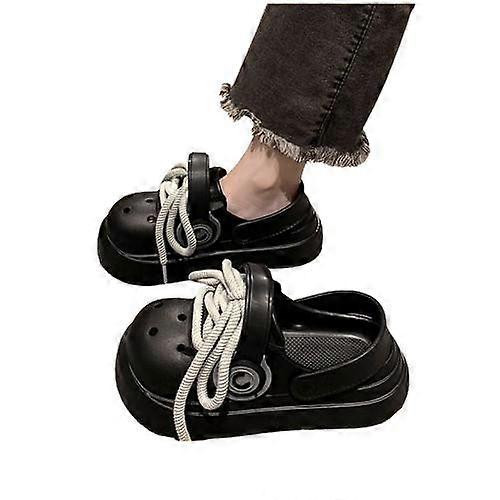 Leisure stepping on feces, soft soled and perforated shoes for women to wear externally. New thick soled beach anti slip headband slippers for spring 