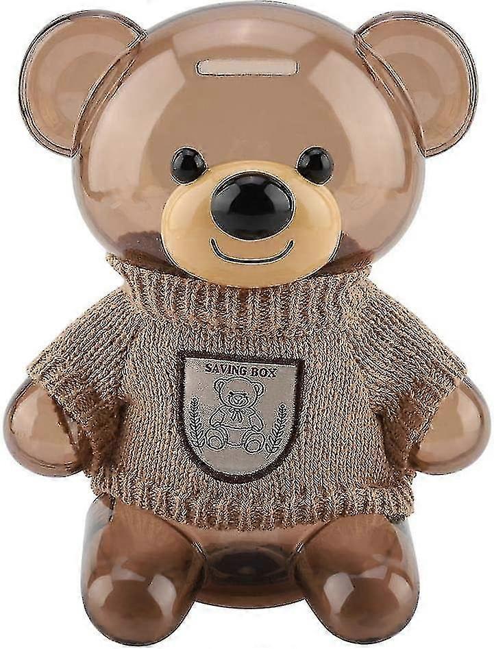 貯金箱、ポータブル子供コイン貯金箱マネーボックス漫画服ベアプラスチック透明月