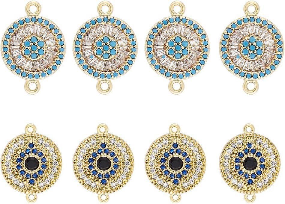 8Pcs 2 Styles Cubic Zirconia Connector Charms 18K Real Gold Plated Brass Link Charms Flat Round Link Charms Inlaid with Tiny Rhinestones CZ Link Conne