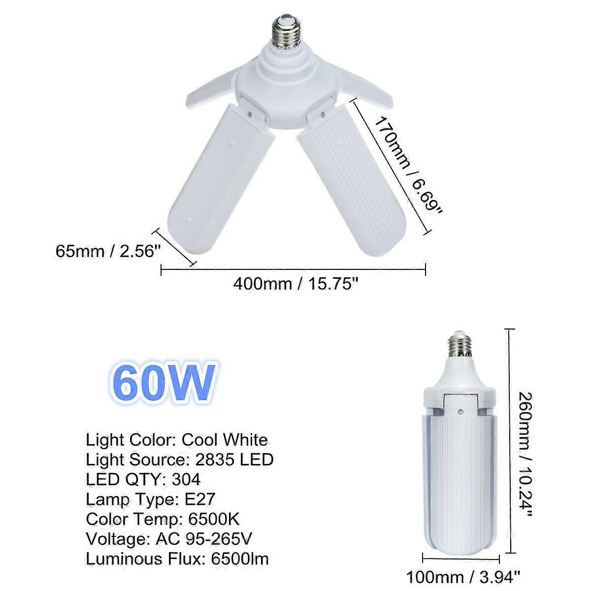 E27 Two Three Four Leaves Deformable Foldable Led Garage Shop Work Light Bulb Ce