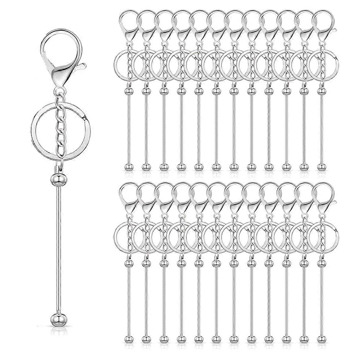 25 Pcs Beadable Keychain Bars Bulk for Beads DIY Blank Keychain Metal Beaded Keychain for Bead Keyc