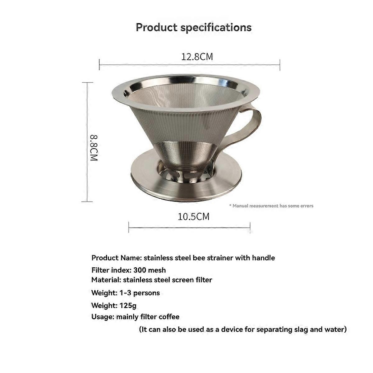 Stainless Steel Coffee Dripper Handle Coffee Filter with Base Paperless Filter Coffee Filter Tea Filter