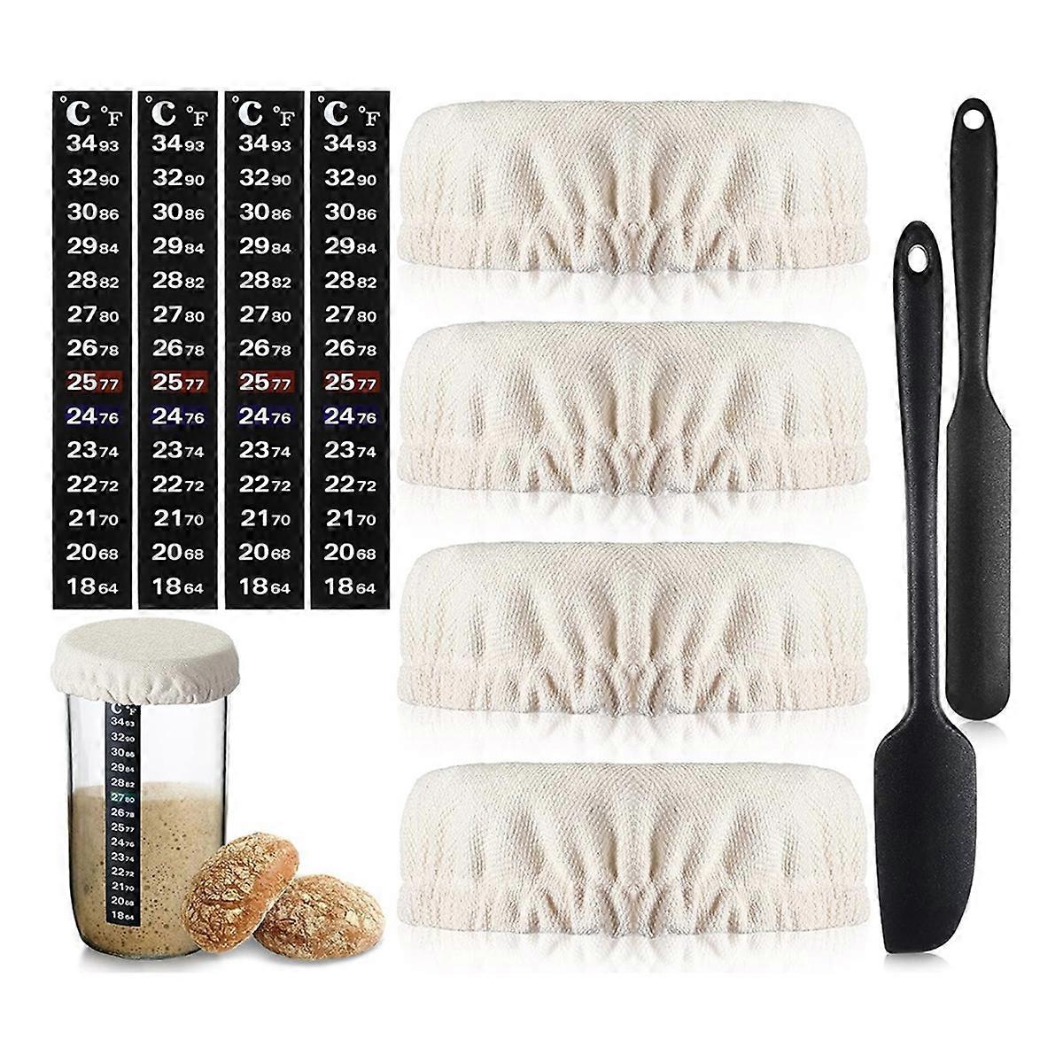 Sourdough Jar Kits Replacement Set with Cloth Cover,Thermometer Strips 2 Spatula Fit 24 Oz Sourdough Jar