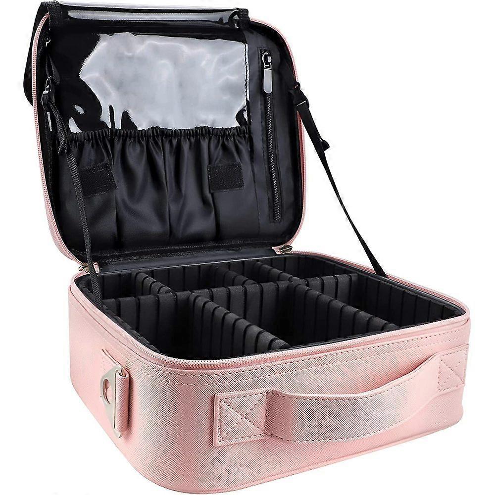Makeup organizer with adjustable dividers and shoulder strap