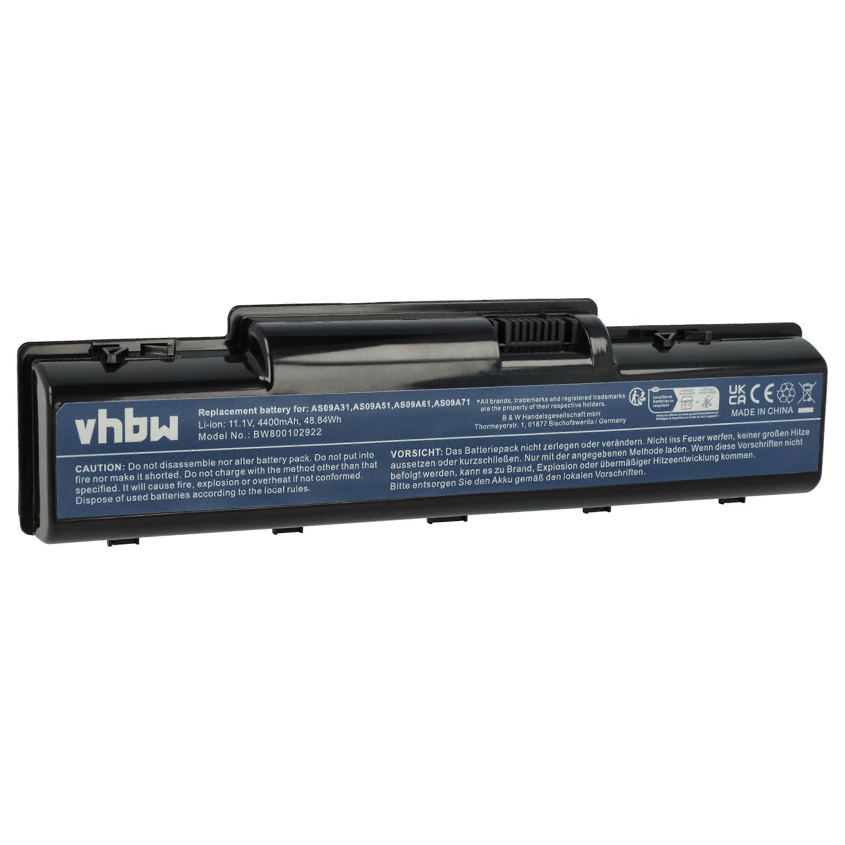 Bateria vhbw compatível com Acer eMachines E725, E630, E627, E527, E727, D725, E430, E510, E525, D520, E625, D525m notebook (4400 mAh, 11,1 V, Li-ion)