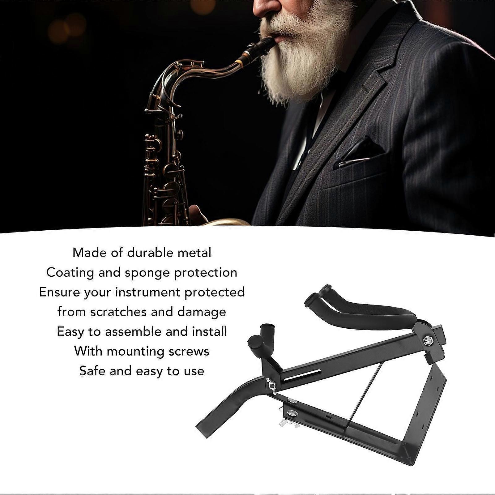 Metal alto saxophone wall mount with sponge to hold tenor saxophone securely and save space