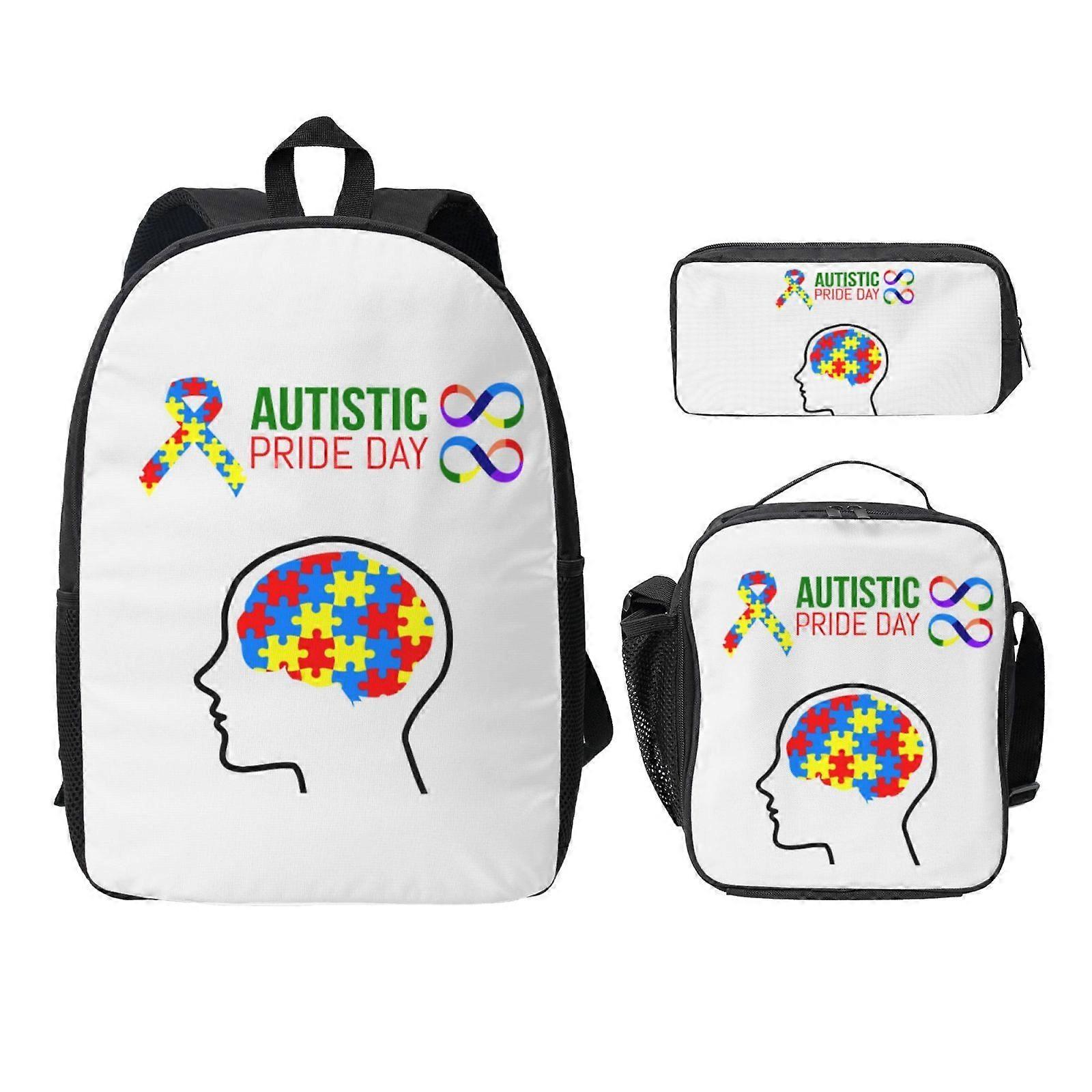 סט קלמר תרמיל ליום הגאווה האוטיסטי עם כיס רשת, 3 חלקים