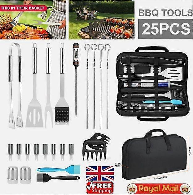 Grilling Accessories 25PCS BBQ Grill Tool Sets with Thermometer Stainless Steel