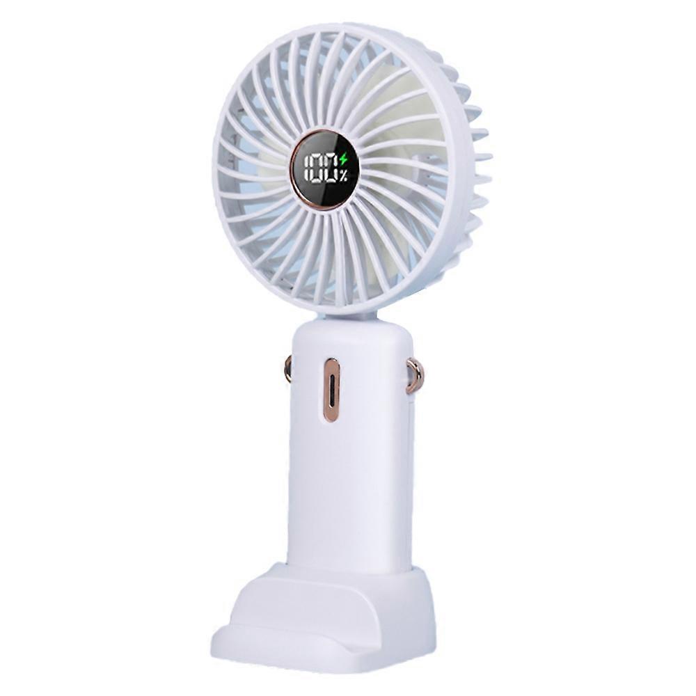 AS Mini Handheld Fan Foldable Digital Display Rechargeable Electric Fan with Base - White