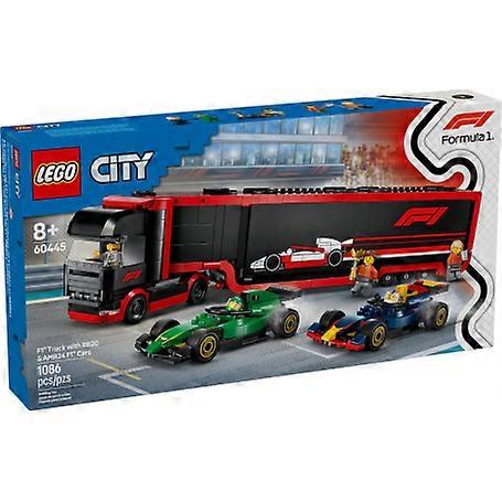 LEGO 60445 F1 truck with RB20 and AMR24 F1 cars