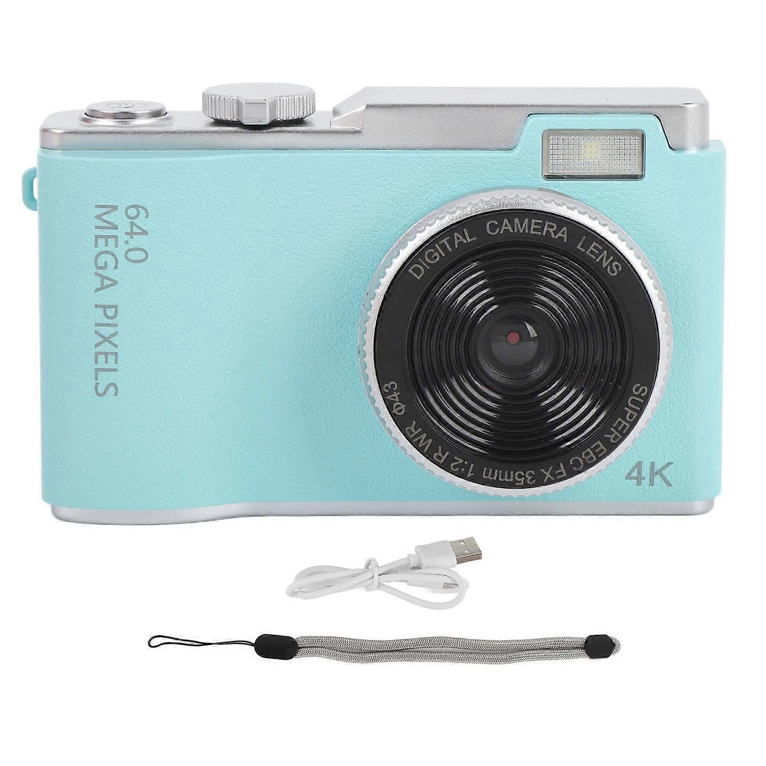 4K Digital Camera 64MP HD 2.4 Inch IPS Screen 16x Digital Zoom Compact Travel Camera with Built in M