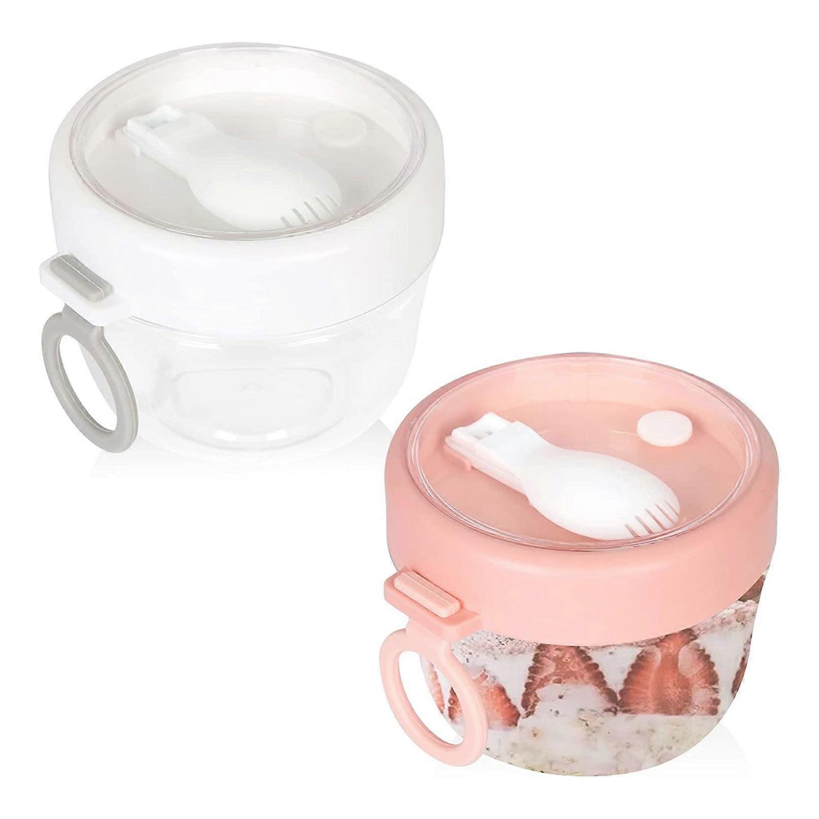 2 Pcs Breakfast Cup Overnight Oat Containers with Lids and Spoons Large Capacity Airtight Jars for Milk, Cereal, Fruit