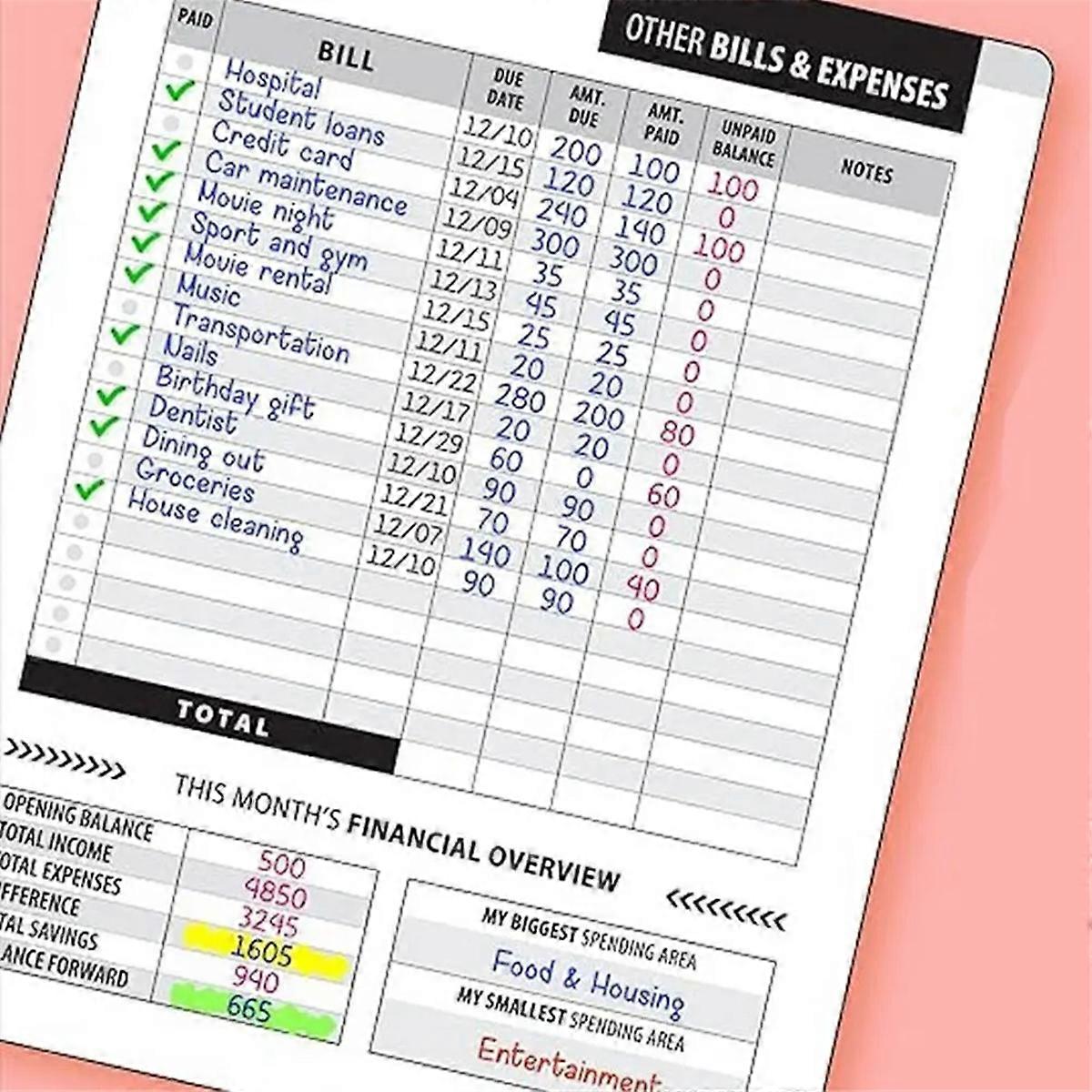 Bill Tracker Notebook Monthly Financial Budgeting Management Book