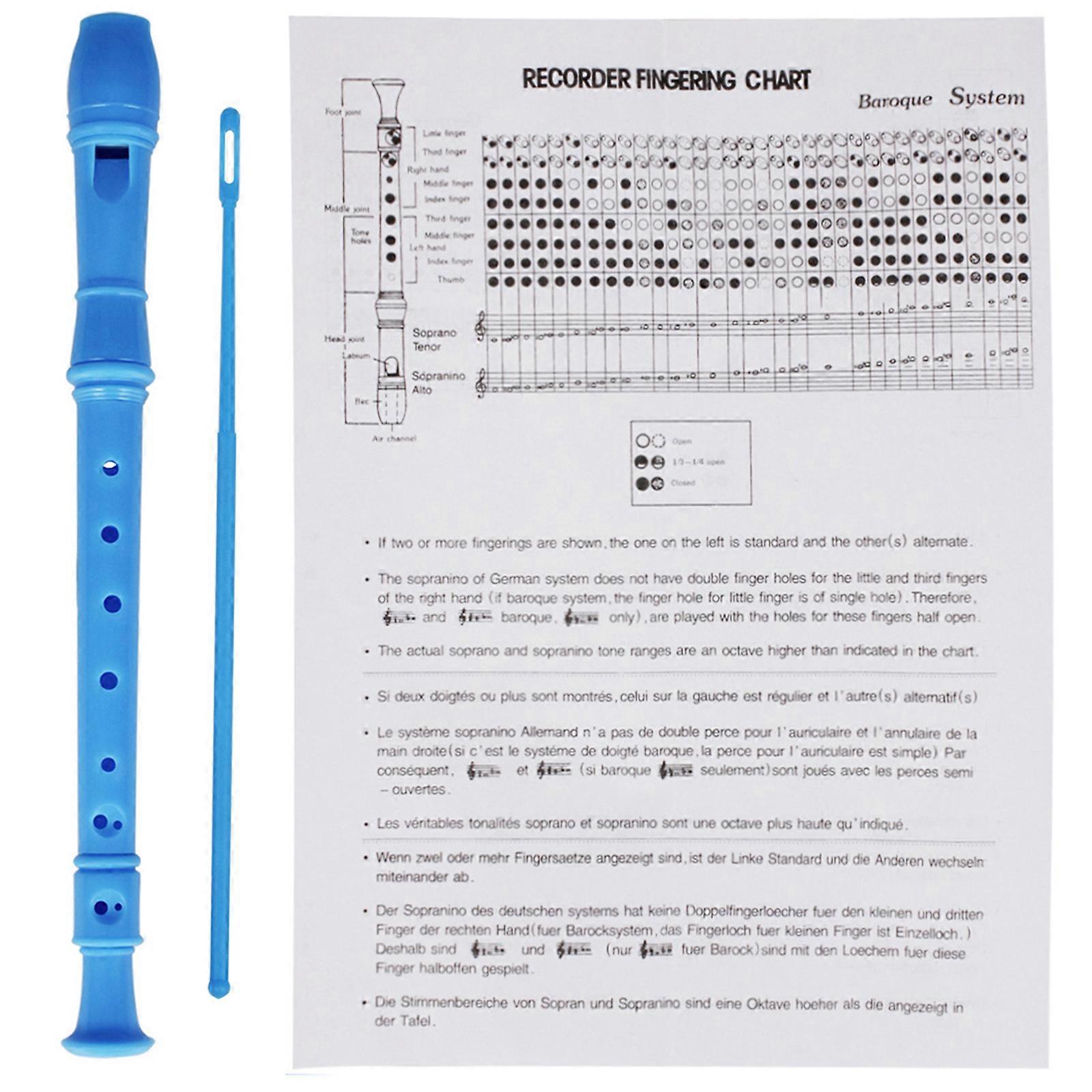 Soprano Recorder German Style Treble Flute 8 Hole Soprano Recorder With Cleaning Rod Recorder Flute Woodwind Instruments  Blue