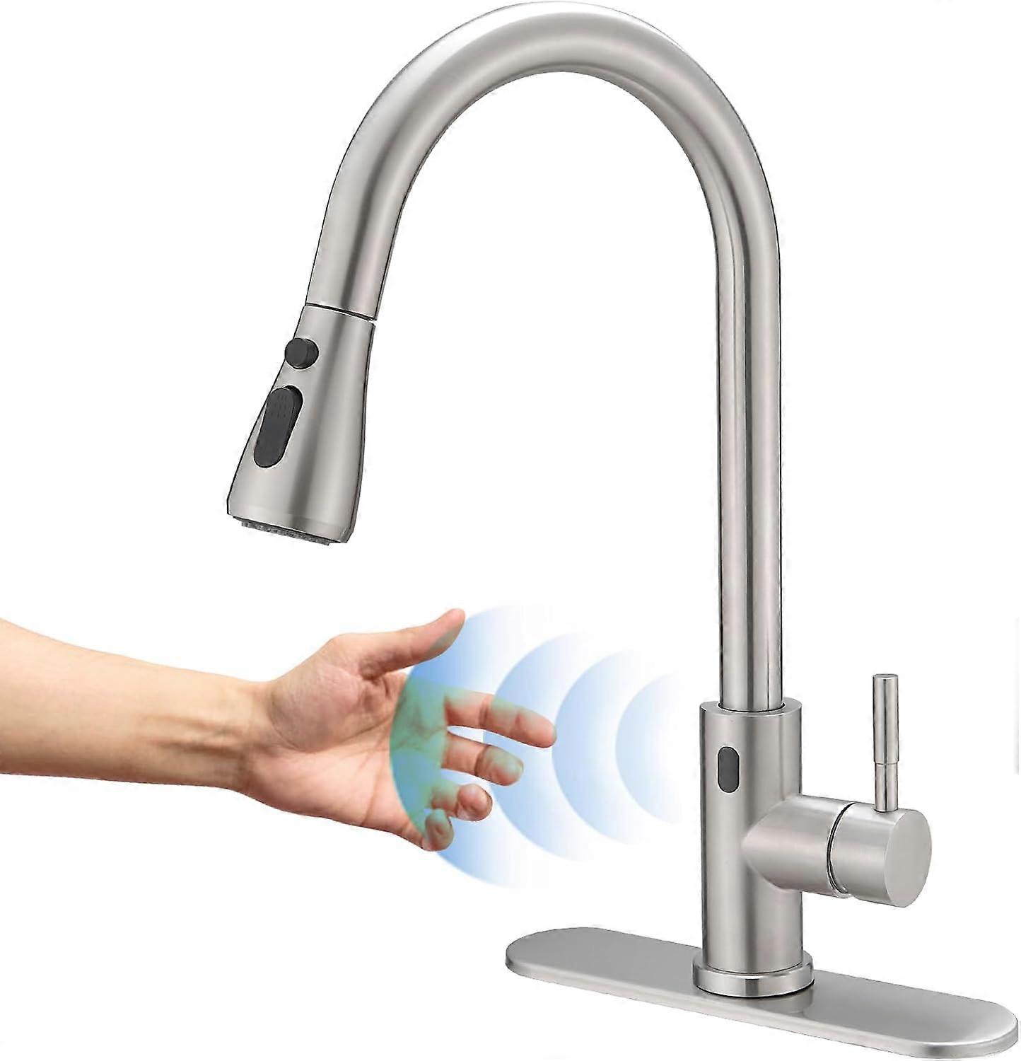 Touchless Motion Sensor Smart Kitchen Faucet for Kitchen Sink in Brushed Nickel
