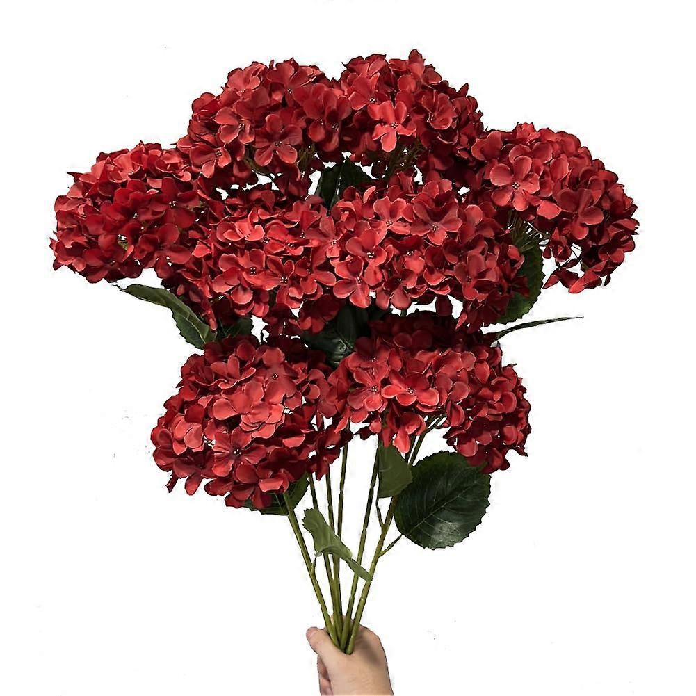 8 pcs Red Hydrangea Large Realistic Single Long Stem Silk Faux Artificial Flowers for Home Office Decor 27.58'