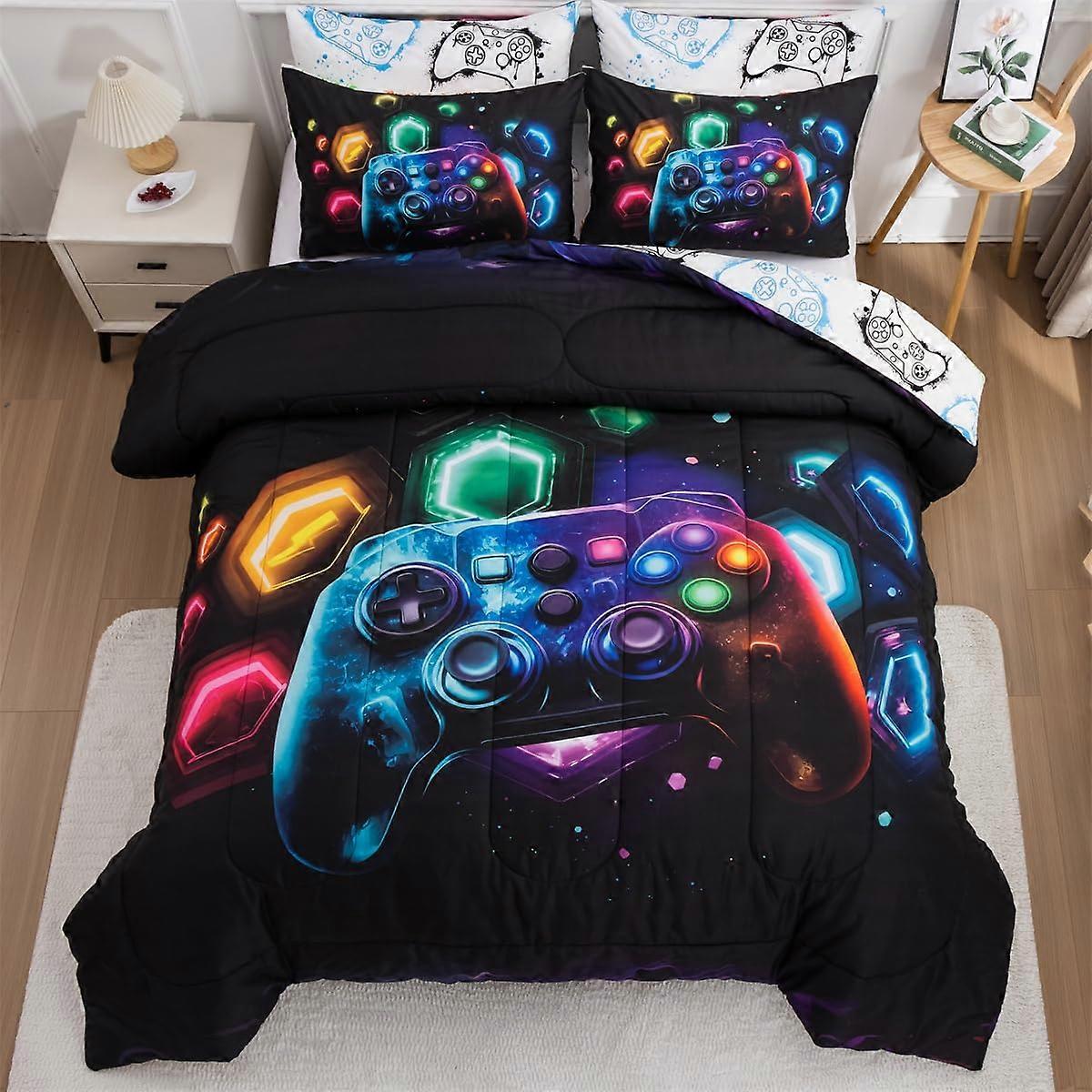 Game Console Comforter Set for Boys Girls Kids, Lightweight Microfiber Twin Bedding, Space Universe Geometric Design