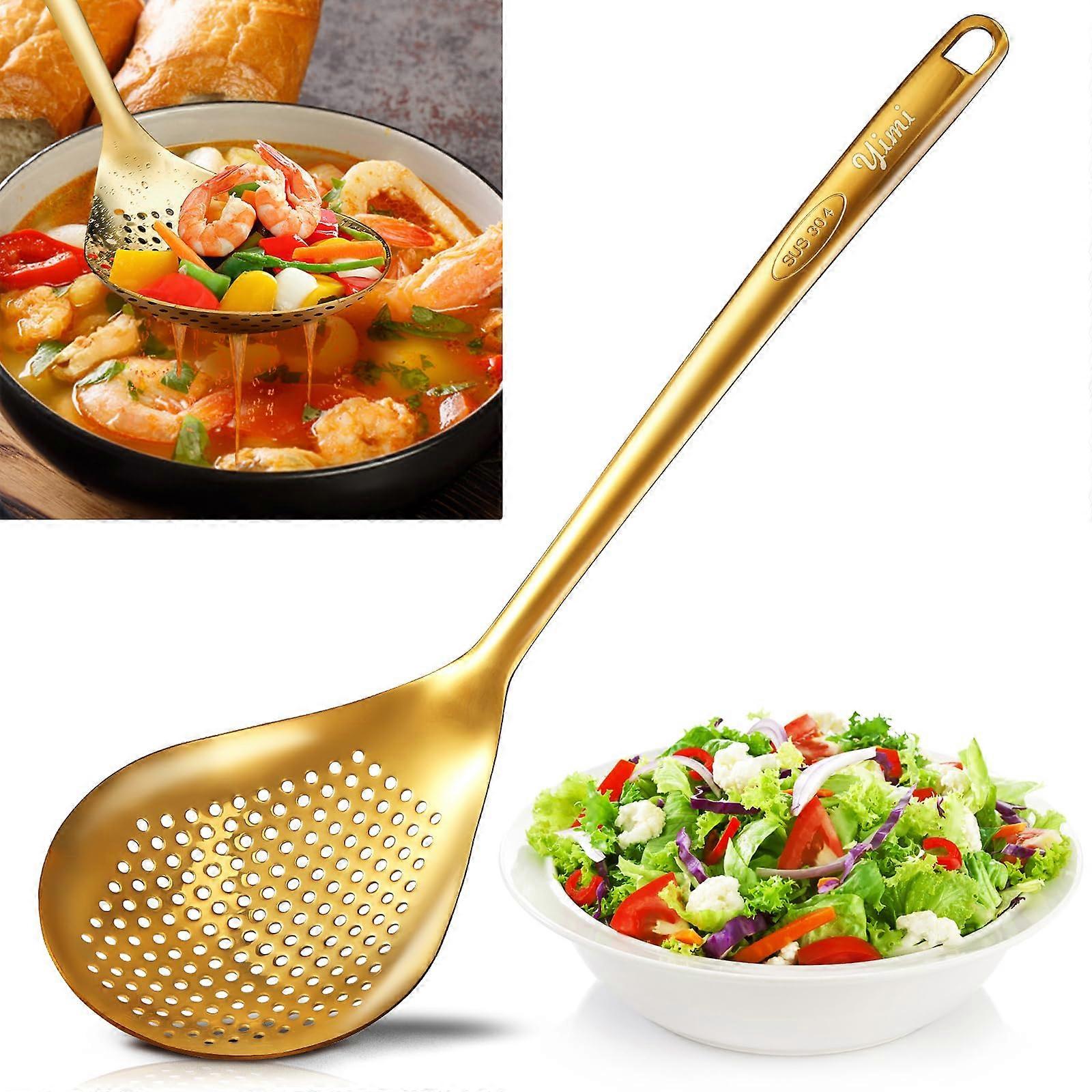 Large Gold Slotted Spoon for Serving 14 Inch