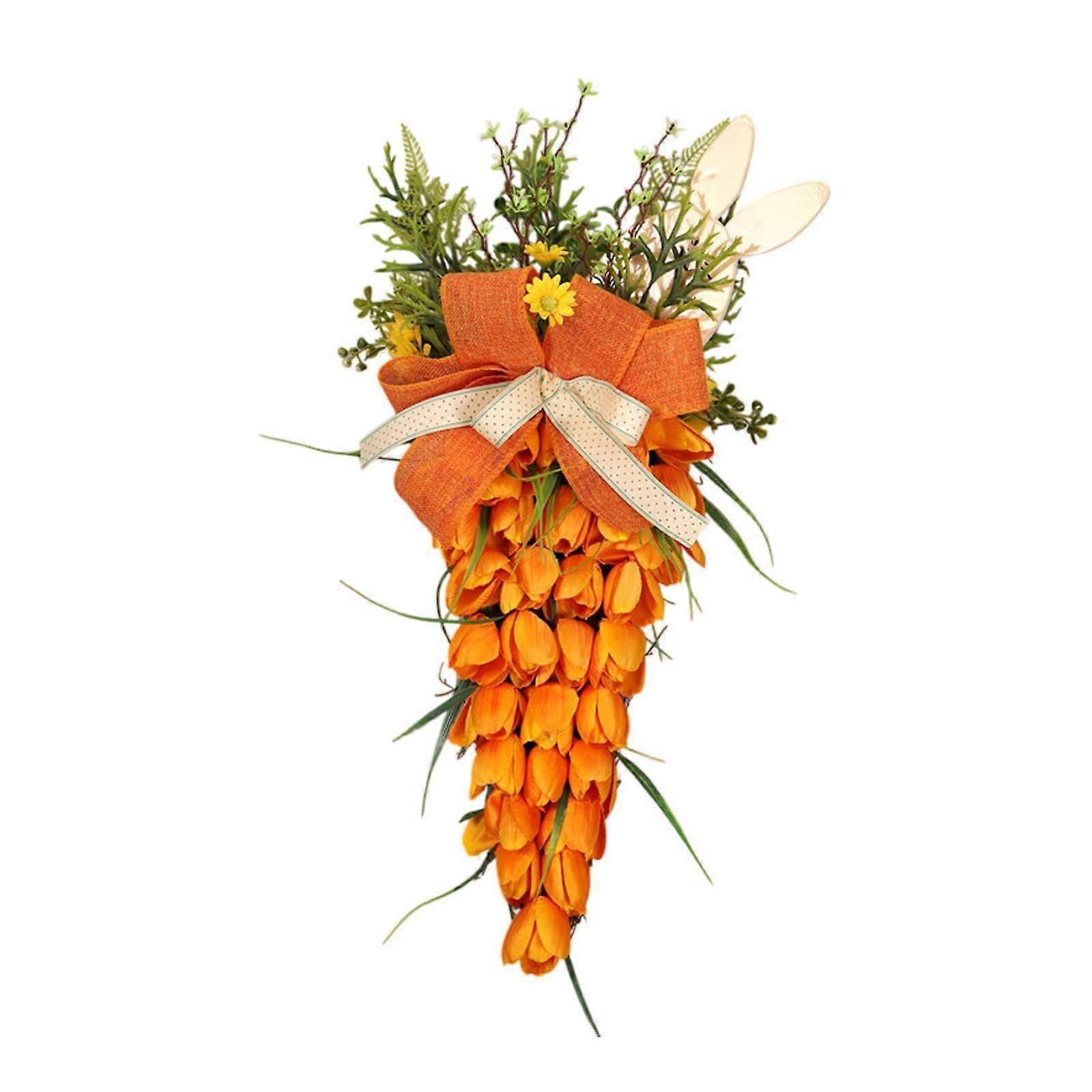Easter Tulip Swag Decor with Bunny, Handmade Spring Teardrop Wreath, Artificial Garland Hanging Ornament