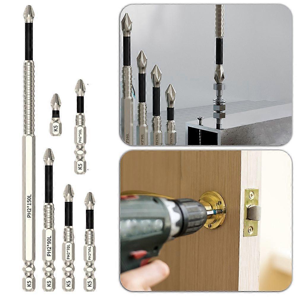 K5 Alloy Steel Magnetic Drill Bits Impact-Resistant Anti-Slip Screwdriver Bits, 25-150mm PH2 Cross Head Electric Drill Bits, Hex Shank Set