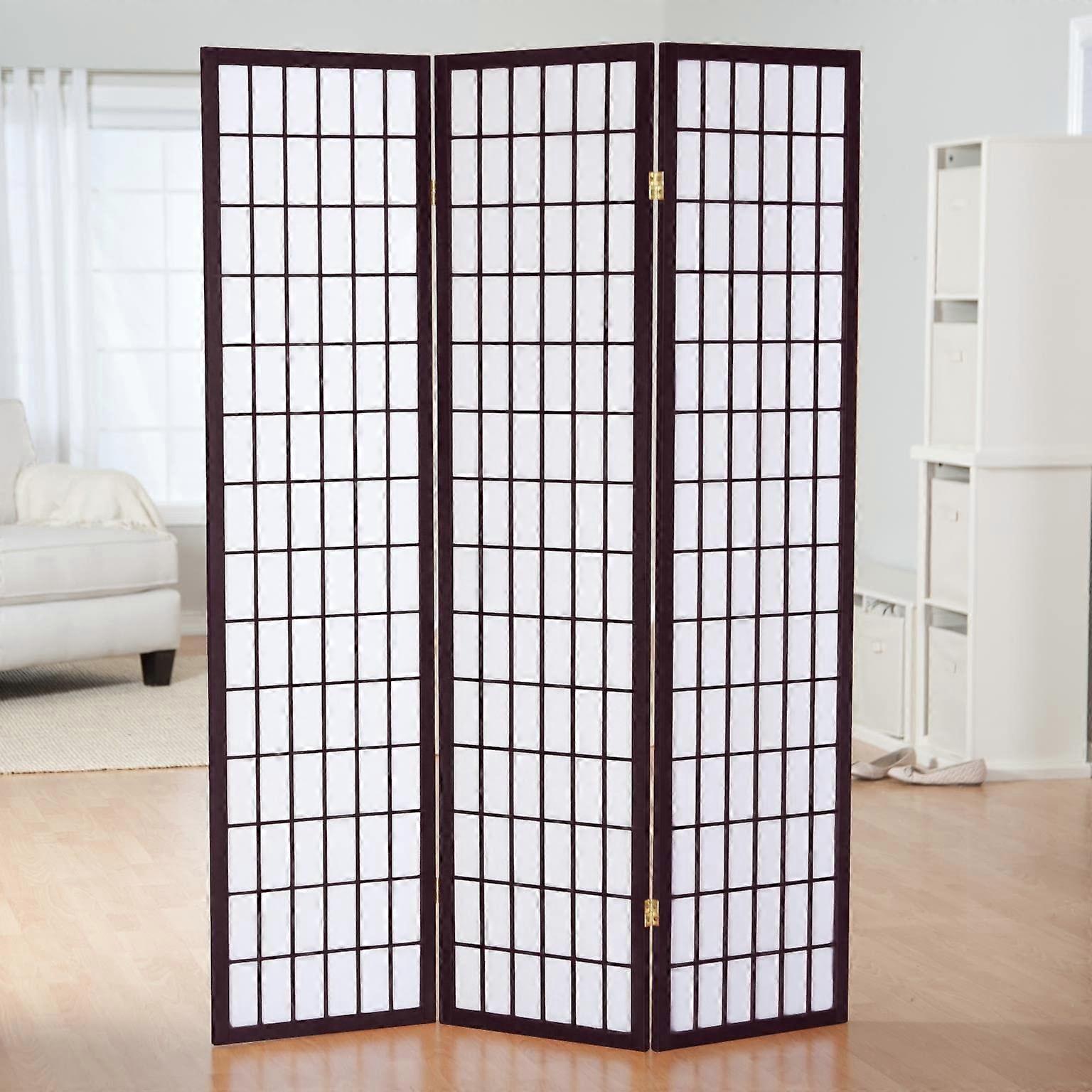 Japanese Style 3 Panels Wood Shoji Room Divider Screen Cherry Finish for Home and Office Use