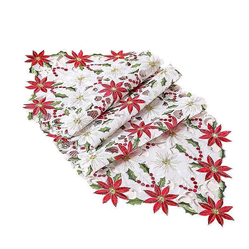 Christmas embroidered Christmas flower table runner tablecloth tablecloth hollow new polyester placemat