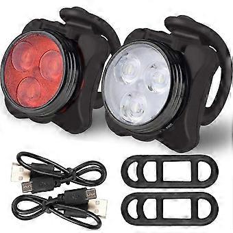 2pcs lampe de vélo rechargeable usb, super lumières de vélo étanches pour la conduite de nuit 4 lumière mo