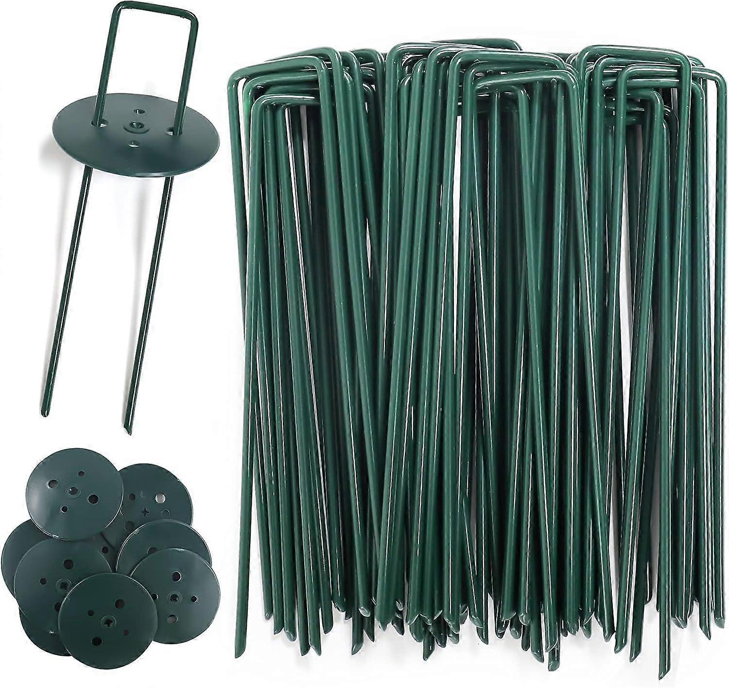 Garden Stakes, Garden Stakes for Cover Fabric, Wire Mesh and Netting, 40 Lawn Stakes (15cm High, 4cm Wide, 2.5mm Diameter) and 10 Assorted Washers