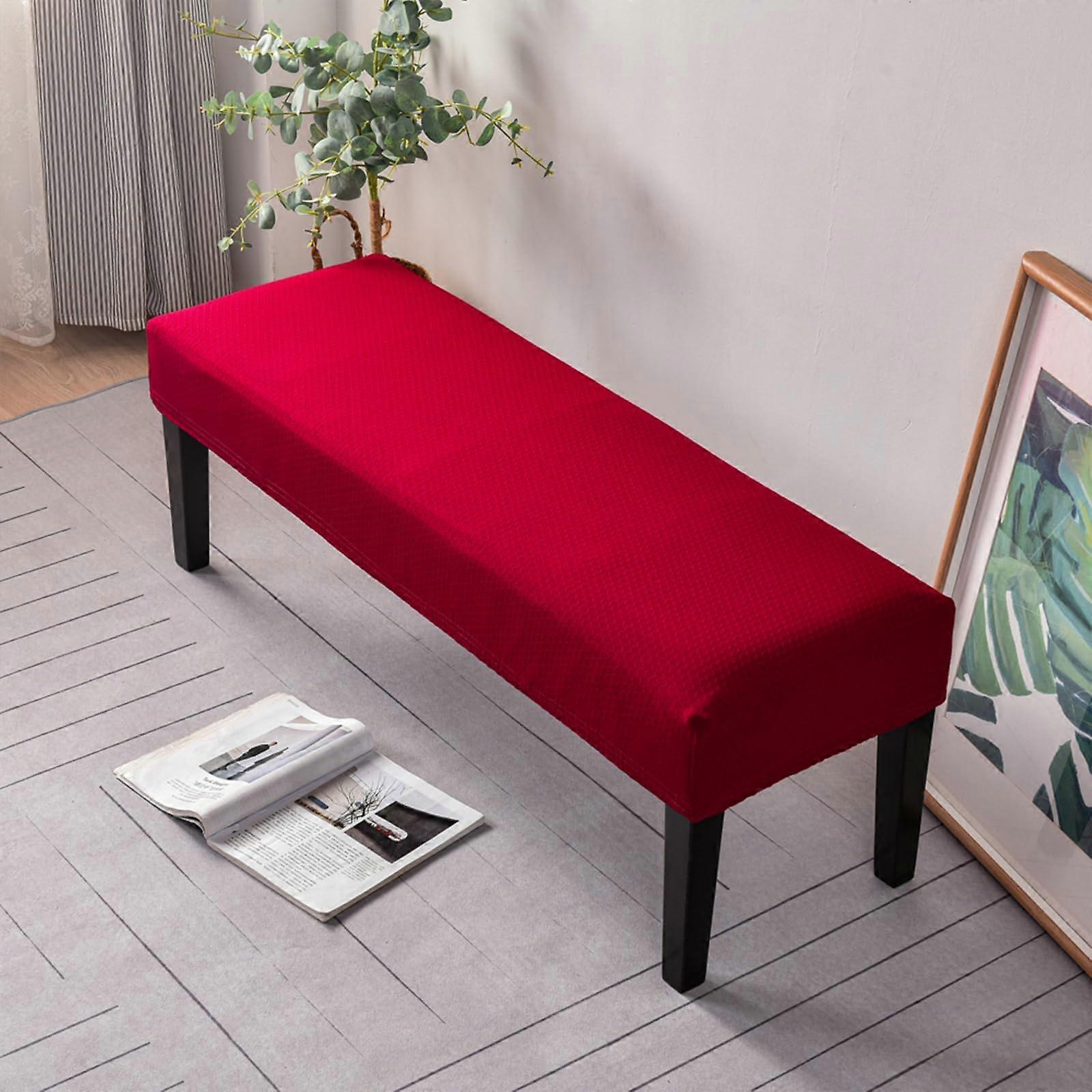 Dining Bench Cover, Soft Stretch Jacquard Slipcover for Dining Bench, Red Upholstered Fabric, Fits Standard Size Benches