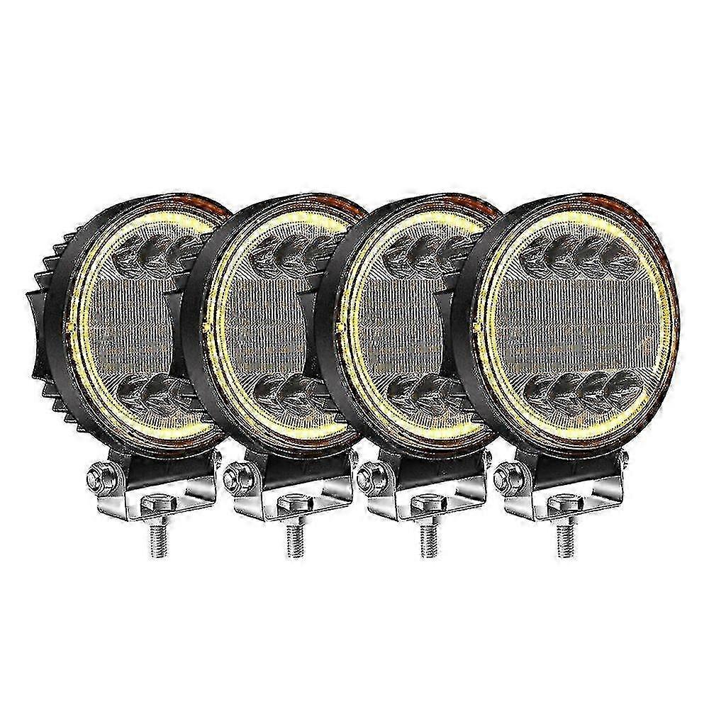 4x Round Amber LED Work Light Pods for Off-Road SUV Fog Spot Combo