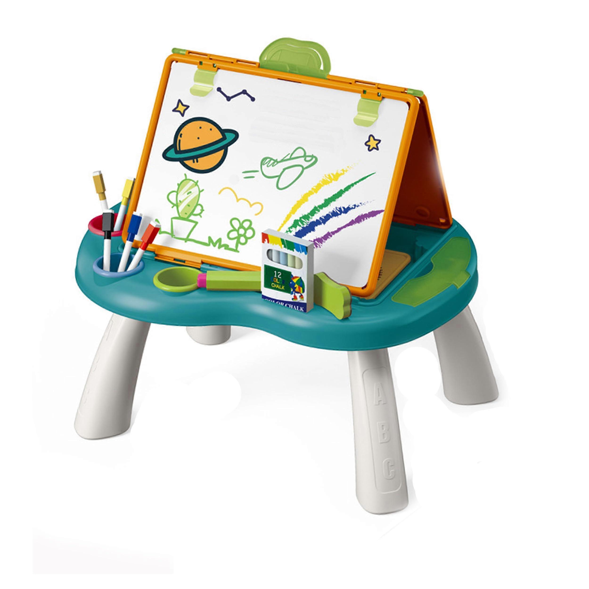 Kids Easel for Two, Magnetic Dry Erase Board and Chalkboard Drawing Station Set for (Blue Green)