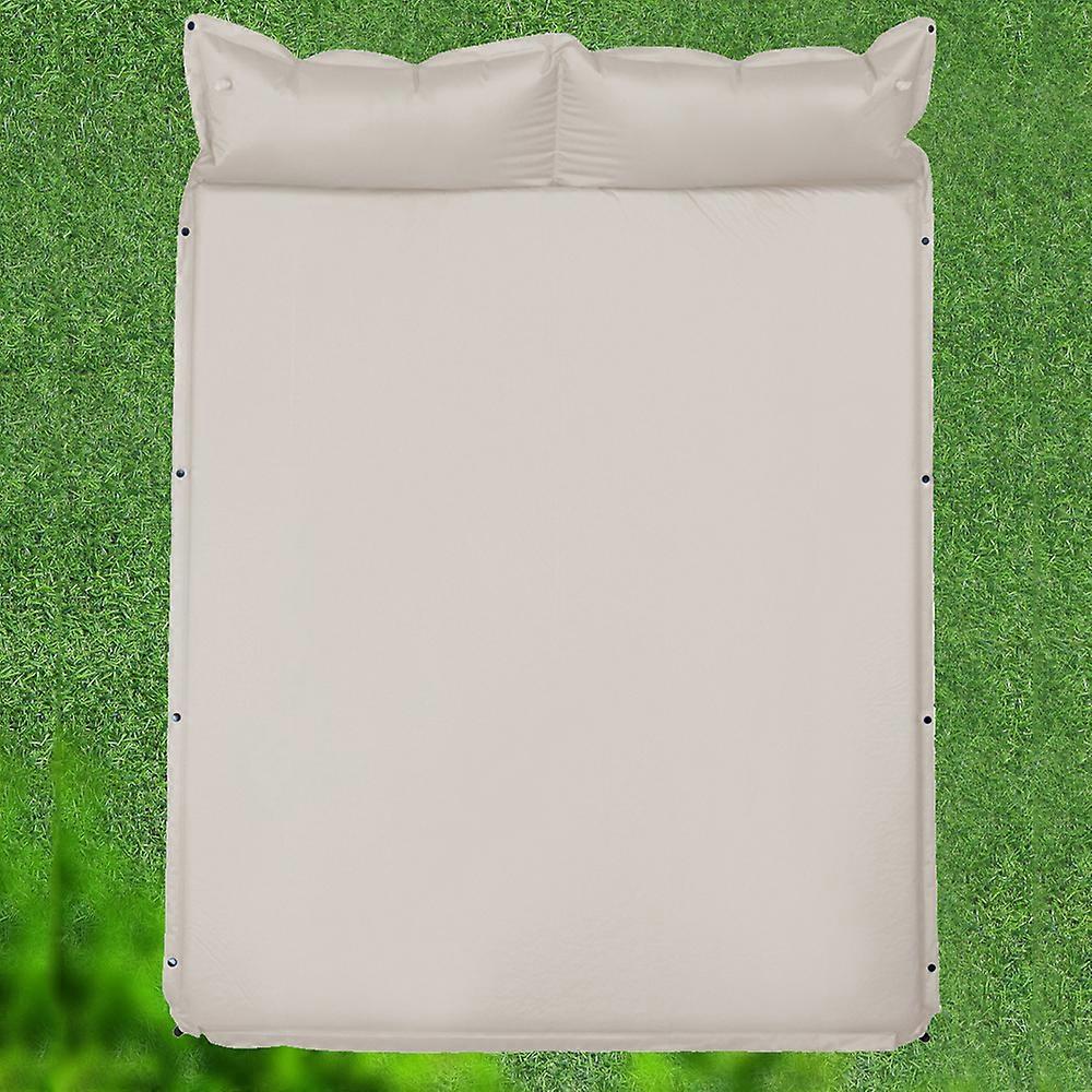 Portable Beige Camping Mattress with Pillow, Size S or L, Self-Inflating